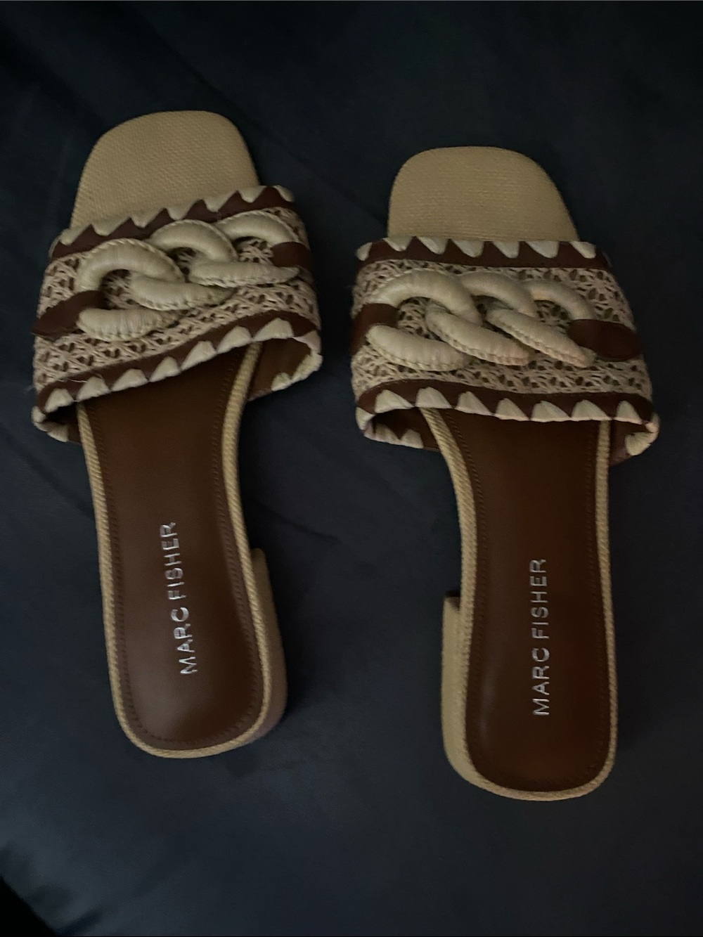 Marc Fisher Two-Tone Beige and Brown Braided Slide Sandals